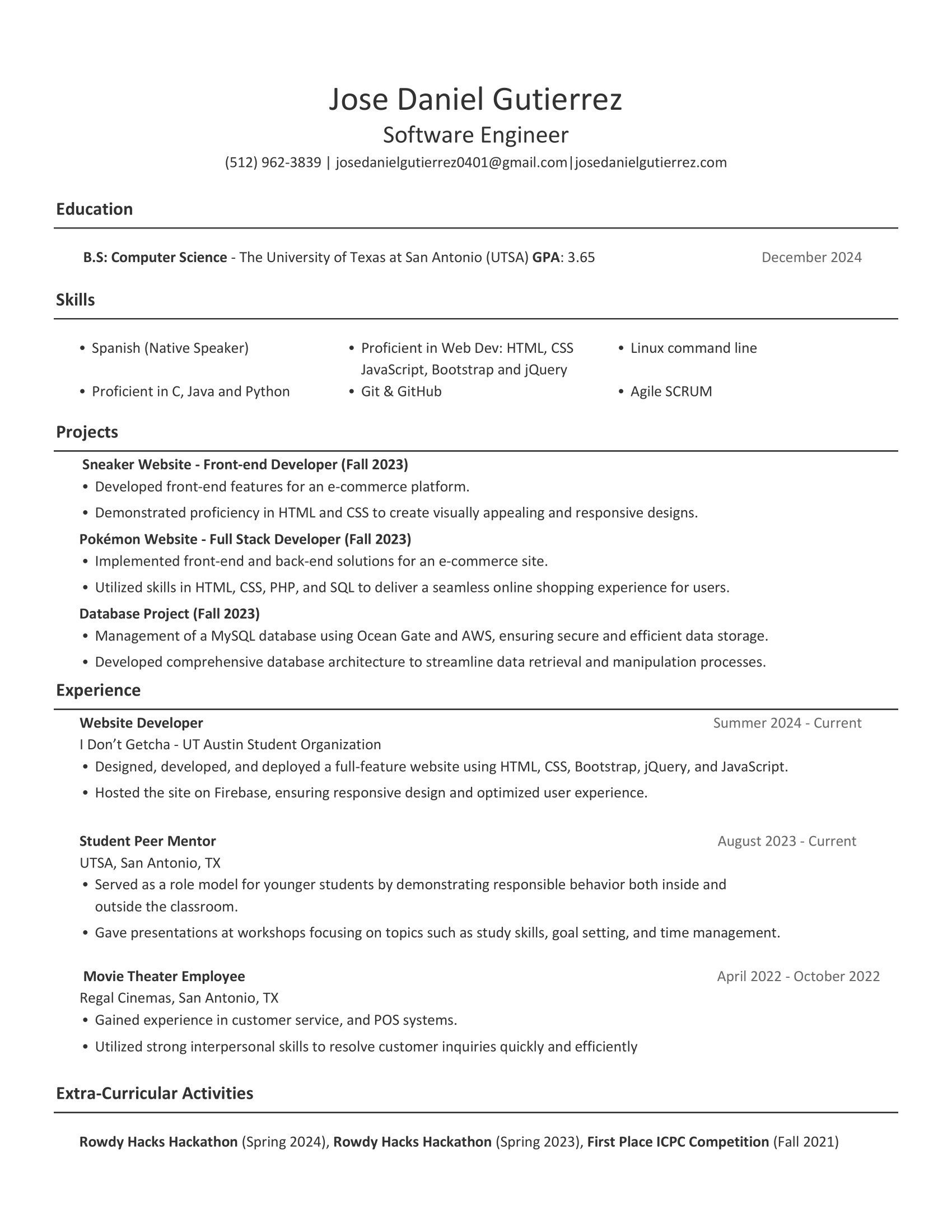 Jose Daniel Gutierrez Resume